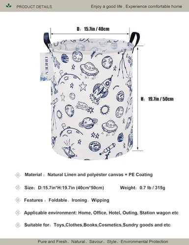 Miniatura 2 de Canasta Onoev de lavandería, plegable, redonda, de lona, para guardería, adecuada para niños, oficina, dormitorio, ropa, almacenamiento de juguetes