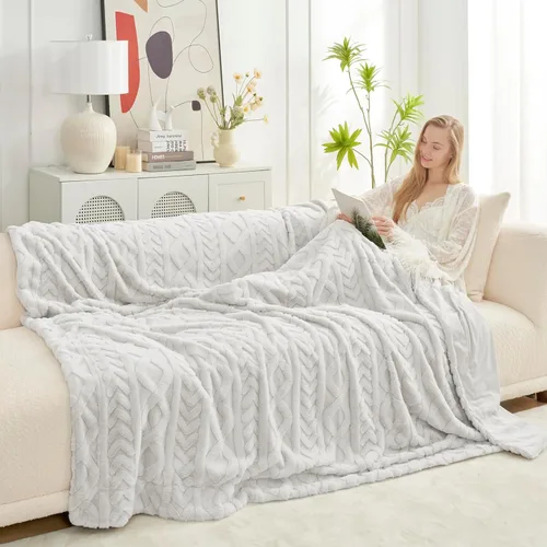 Miniatura 22 de Cozy Bliss - Manta decorativa de piel sintética, de jacquard, mullida, afelpada, suave, gruesa y de verano, para sofá, sala de estar y dormitorio