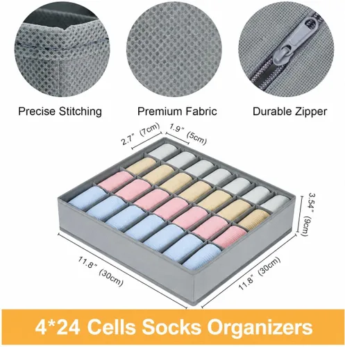 Miniatura 2 de Organizador de Calcetines Paquete de 4, Organizador de Ropa Interior de 24 Celdas Almacenamiento Plegable de Ropa Interior, Organizador de Cajón