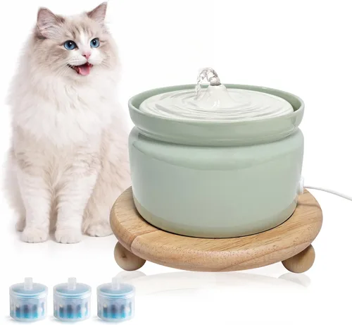 Miniatura 12 de Fuente de agua de cerámica para gatos, fuente automática para beber mascotas de 1 litro/32 onzas, bomba silenciosa alimentada por USB, triple Crema