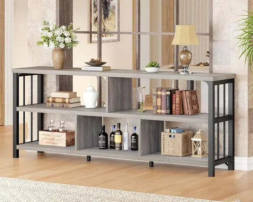 Miniatura 10 de IBF Estantería horizontal con forma de cubo, estantería abierta moderna industrial, organizador de almacenamiento de 5 cubos para el hogar, estante