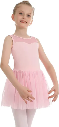 Miniatura 4 de Phineein Leotardos de ballet de manga corta para niñas, leotardos de baile con espalda hueca con falda