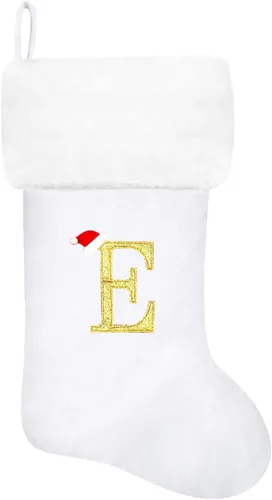 Miniatura 119 de Calcetines de Navidad bordados de 20 pulgadas con monograma, terciopelo negro con puño de felpa blanca supersuave, adornos clásicos para decoración