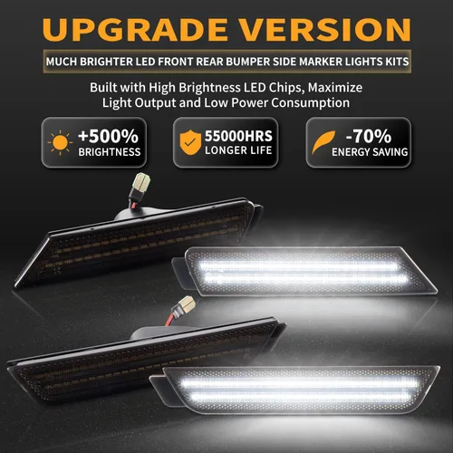 Miniatura 2 de Gempro Luces LED de posición laterales para parachoques delantero y trasero para Chevy Camaro 2010-2015, reflectores blancos ahumados, 4