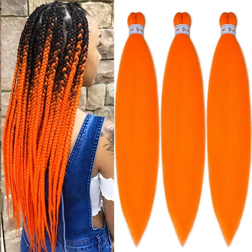 Miniatura 46 de Cabello para Trenzar Naranja Jengibre Pre-Estirado Kanekalo Cabello para Trenzar Pre-estirado 26 pulgadas Extensiones de Cabello Sintético