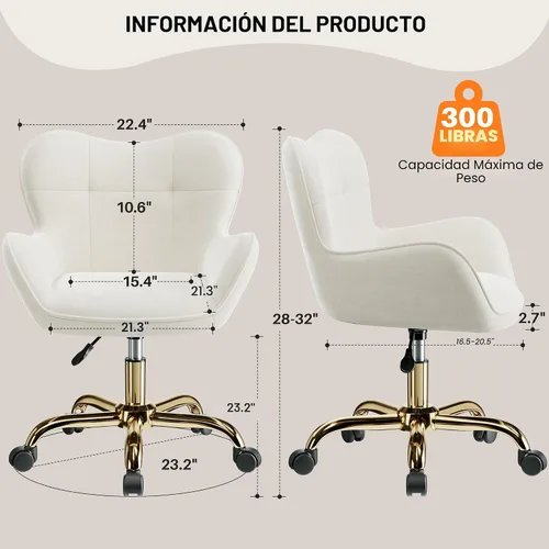 Miniatura 3 de Silla de tocador con ruedas, bonitas sillas de escritorio de oficina en casa, altura ajustable para sala de estar, dormitorio, pequeña silla