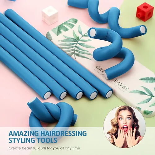 Miniatura 5 de Syhood 30 Piezas Varillas Rizadoras Flexibles Rodillos de Cabello Twist Varillas de Espuma Suave Sin Calor y 1 Pieza Peine Cola de Rata de Acero