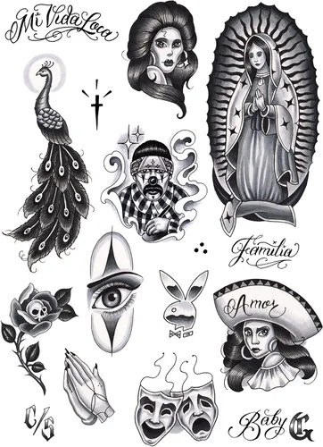 Tatsy Juego chicano, adhesivo temporal para cubrir tatuajes para hombres y mujeres, tatuajes falsos de temperatura corporal, cultura estilo chicana