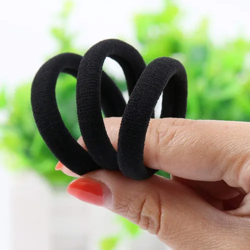 Miniatura 2 de Antye Lazo para el cabello, 100 unidades de ónix negro, algodón suave, sin costuras, elástico para cabello grueso o fino, sin enganches, abolladuras