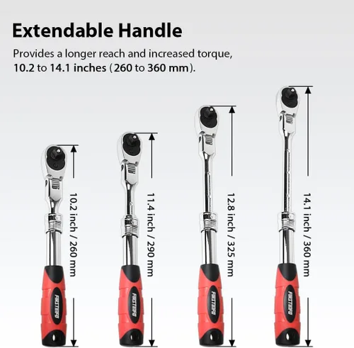 Miniatura 6 de FIRSTINFO F3222NC - Llave de trinquete extensible flexible y con bloqueo de accionamiento de 3/8 pulgadas, reversible, agarre suave con acción