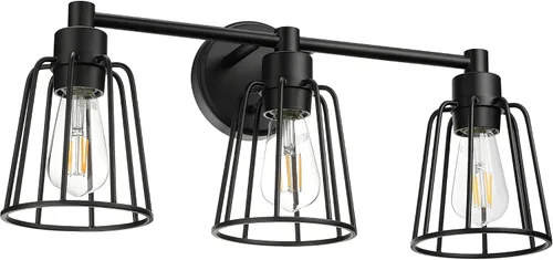 Miniatura 6 de XiNBEi Lighting XB-W1287-3-MB - Lámpara de baño de 3 luces, apliques industriales de jaula de metal para pared, acabado negro mate