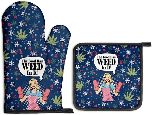 Miniatura 10 de Always Use Protection - Juego de guantes de horno y soportes para ollas, divertidos guantes de cocina retro para panaderos, regalos de inauguración