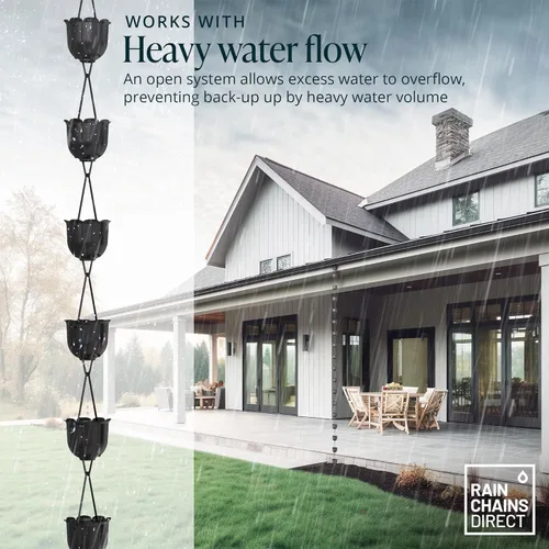 Miniatura 6 de Rain Chains Direct - Cadena de lluvia con canalones - 8.5 pies - Aluminio duradero con recubrimiento en polvo negro - Cadenas de lluvia premium