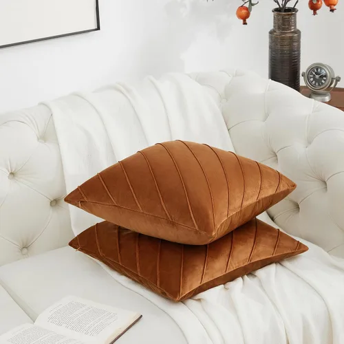 Miniatura 5 de GIGIZAZA Fundas de almohada decorativas de terciopelo de 16 x 16 pulgadas, juego de 2 fundas de almohada color naranja tostado para sofá, fundas