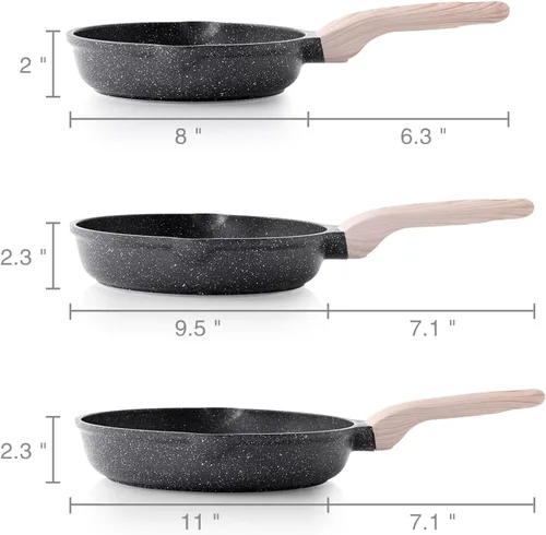 Miniatura 6 de Kordisen Juego de sartén antiadherente, juego de 3 sartenes, sartén de cocina de inducción saludable, mango de enfriamiento constante, compatible