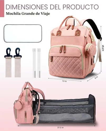 Miniatura 4 de Bolsa de pañales con cambiador, mochila impermeable 3 en 1 para pañales para bebé con cambiador plegable, mochila de viaje grande para bebé, niña
