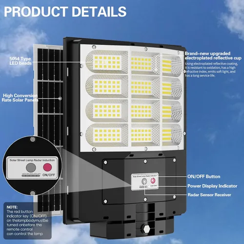 Miniatura 7 de Luz solar de calle de 7000 W, farolas solares para exteriores, impermeables, IP67, lámpara solar para exteriores con sensor de movimiento