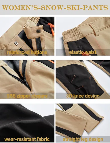 Miniatura 7 de Pantalones de esquí de nieve para mujer, con forro polar, impermeables, aislados, cálidos, softshell, pantalones cargo para senderismo