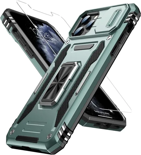 Miniatura 29 de MERRO Funda para iPhone 13 Pro con protector de pantalla, protección de cámara deslizante, funda resistente de grado militar con soporte magnético