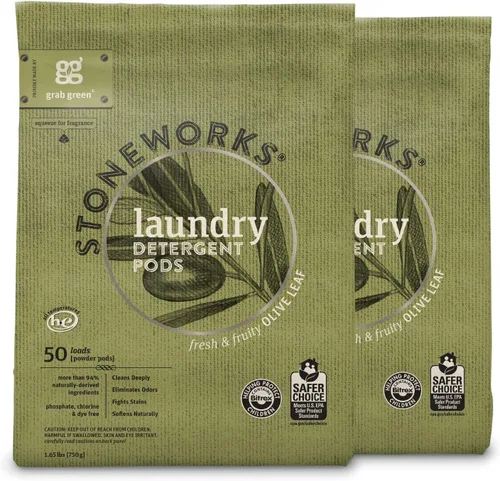 Miniatura 11 de Grab Green Stoneworks - Cápsulas de detergente para ropa, 100 unidades, aroma a roble, a base de plantas y minerales, limpia profundamente, elimina