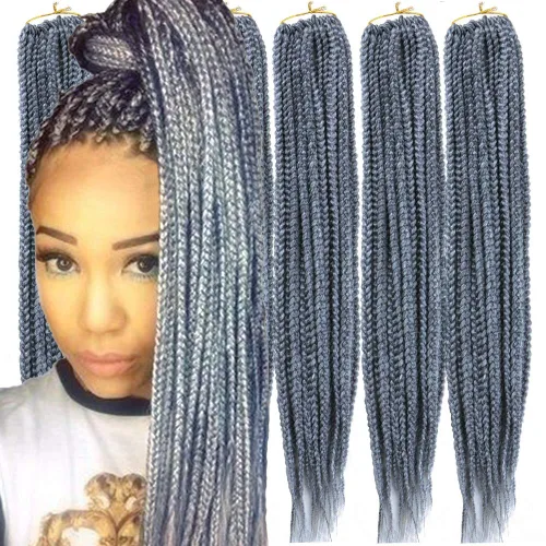 Miniatura 25 de 6 paquetes/lote (14/18/24/30) pulgadas, 0.4 in, 20 hebras por paquete, 3 extensiones de cabello trenzado de ganchillo finas, diámetro 3X