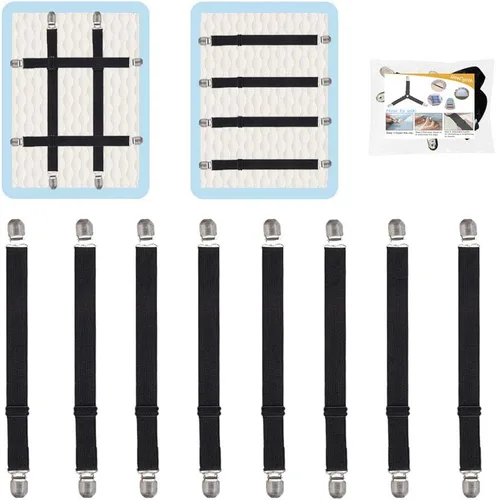 Miniatura 14 de 8 clips de correas ajustables para sábanas, soporte elástico para sujetar sábana de colchón y tirantes, agarradores para sujetar sábanas, colchones