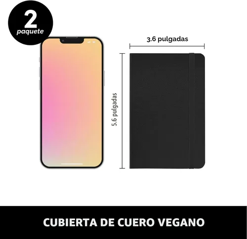 Miniatura 2 de Juego de 2 cuadernos blocs de notas de bolsillo pequeño, pauta universitaria, 3.7 x 5.6 pulgadas, minidiario de tapa dura, papel grueso de 3.5 Negro