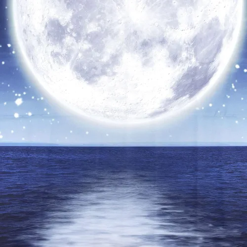 Miniatura 5 de LB Tapiz pequeño de luna llena sobre océano, tapiz de pared de cielo nocturno estrellado de galaxia, arte de pared de acuarela psicodélica