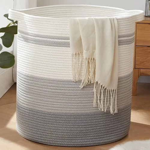 Miniatura 16 de OIAHOMY Cesta de lavandería de 80 L, cesta de almacenamiento con asas, canasta decorativa para sala de estar, cesta de almacenamiento tejida
