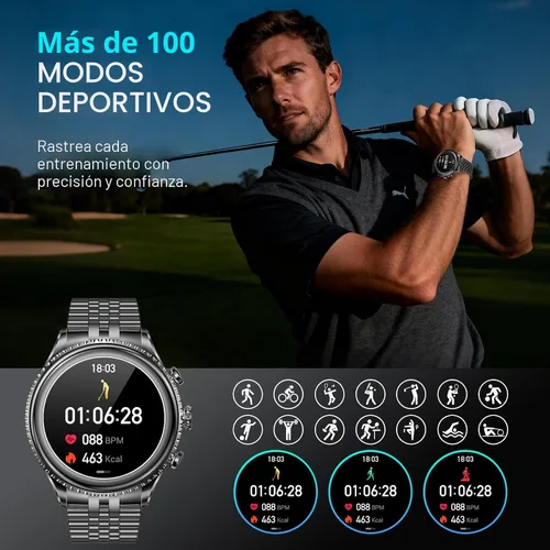 Miniatura 6 de Reloj inteligente con bisel giratorio 2026 para hombre con llamada Bluetooth, frecuencia cardíaca, presión arterial, SpO2, monitor de sueño, reloj