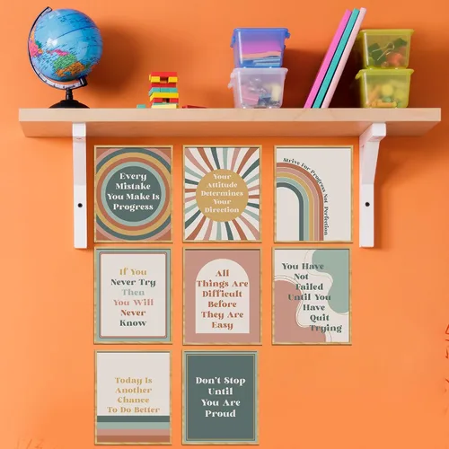 Miniatura 4 de HerZii Prints Juego de pósteres motivacionales de decoración bohemia para el aula, arte de pared inspirador y de afirmación para aula, oficina