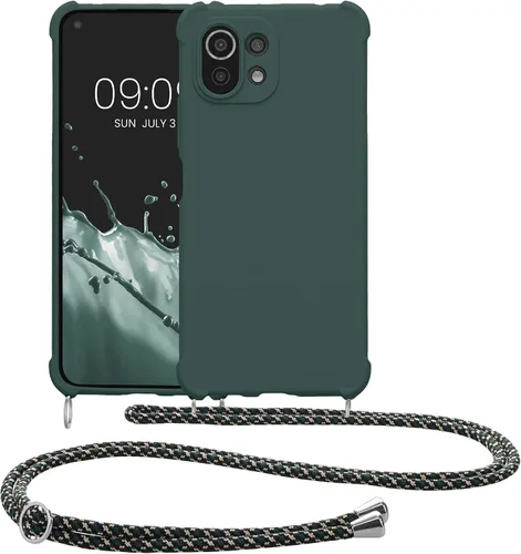 Miniatura 8 de kwmobile Funda cruzada compatible con Xiaomi 11 Lite (5G) NE/Mi 11 Lite (5G) - Funda de silicona TPU con correa - Verde musgo