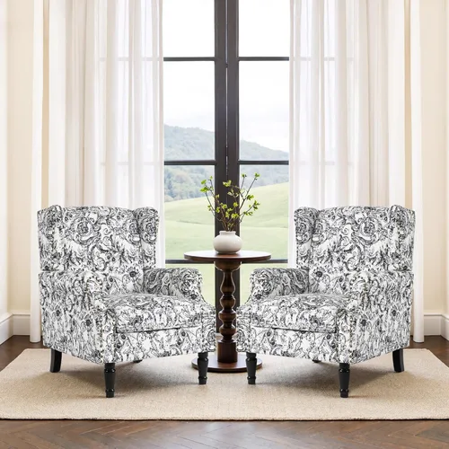 Miniatura 41 de Silla reclinable tapizada, sillón de ala floral con respaldo y reposapiés ajustables, cómoda silla decorativa para leer, sofá individual