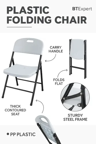 Miniatura 4 de BTEXPERT Silla plegable gruesa portátil de plástico para interiores y exteriores, boda, evento, picnic, cocina, comedor, iglesia, escuela, silla