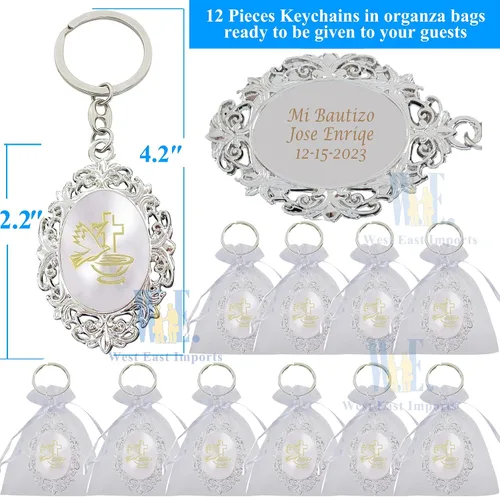 Miniatura 3 de Llavero de bautismo personalizado (12 piezas) – Llavero de metal grabado para bautizo/bautizo/primera comunión, regalo personalizado para invitados