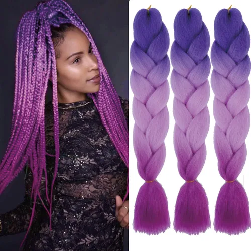 Miniatura 75 de Xiaofeng Extensiones de cabello trenzado coloridas Ombre de 61 cm, 3 unidades, trenzas Jumbo de alta temperatura para trenzas en zigzag y trenzas