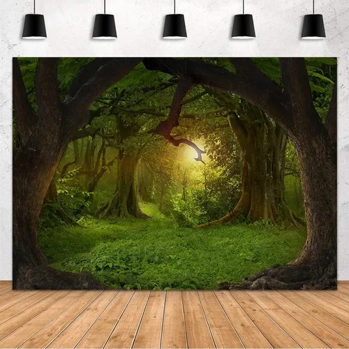 Miniatura 7 de MEHOFOND Telón de fondo de bosque de selva encantado de 7 x 5 pies, paisaje natural, fotografía, fondo, decoración de fiesta de cumpleaños