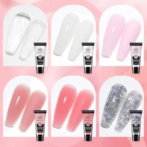 Miniatura 2 de Born Pretty Kit de 28 esmaltes de uñas de gel de gelatina con lámpara de uñas UV de 48 W, 12 colores, rosa gelatina, nude, neutro, juego de esmalte