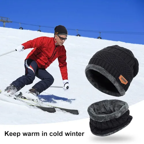 Miniatura 3 de 4 piezas de gorro de invierno para hombre y mujer, conjunto de bufanda de punto cálido para hombre y mujer, One Size-Medium