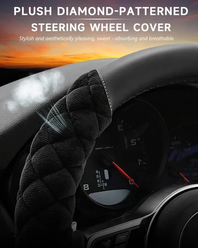 Miniatura 4 de Cxtiy Funda Universal para Volante de Automóvil Mullida de Felpa de Invierno para Volante (A-Negro)