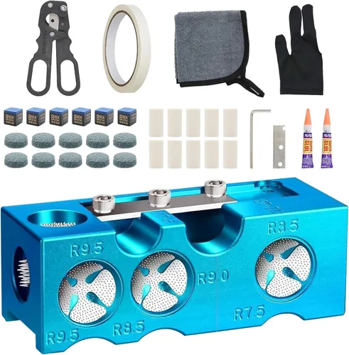 Miniatura 10 de Moldeador de punta de taco de billar 11 en 1, kit de repuesto de puntas de taco de piscina, puntas de taco de piscina, herramienta de punta de taco