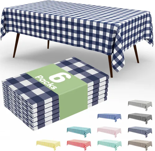 Miniatura 20 de Smiry Paquete de 3 Manteles Desechables de Cuadros Gingham Color Caqui - 54" x 72" Mantel de Plástico de Servicio Pesado, Cubiertas de Mesa