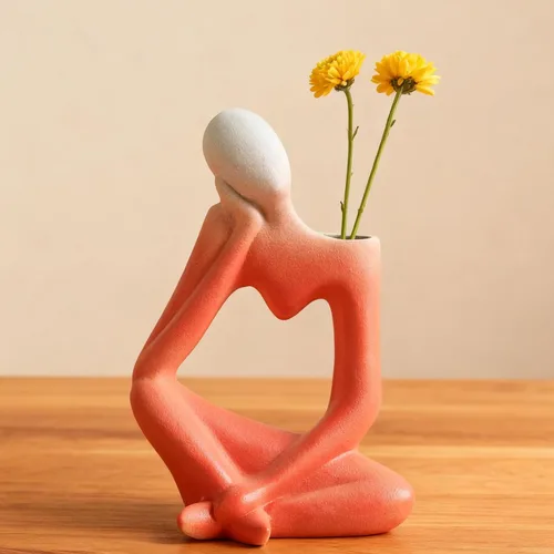 Arawat - Florero de cerámica para decoración del hogar, moderno y lindo jarrón bohemio para decoración de mesa y habitación, jarrón estético único,