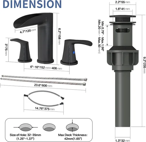 Miniatura 5 de SINGSUO Grifos de baño para fregadero de 3 agujeros, grifo de baño de cascada de 8 pulgadas con boquilla giratoria de 360 grados, grifo generalizado