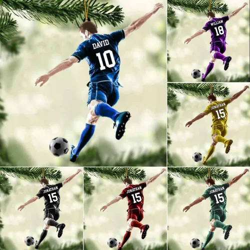 Miniatura 10 de Adorno de Navidad personalizado para jugador de fútbol; regalo personalizado para colgar en el árbol de Navidad 2D; gran idea de regalo