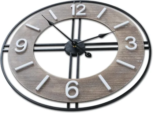 Miniatura 6 de WHW Whole House Worlds Reloj moderno de granja, marco negro, números blancos, acabado envejecido, metal, MDF, movimiento de cuarzo, 23.5 pulgadas