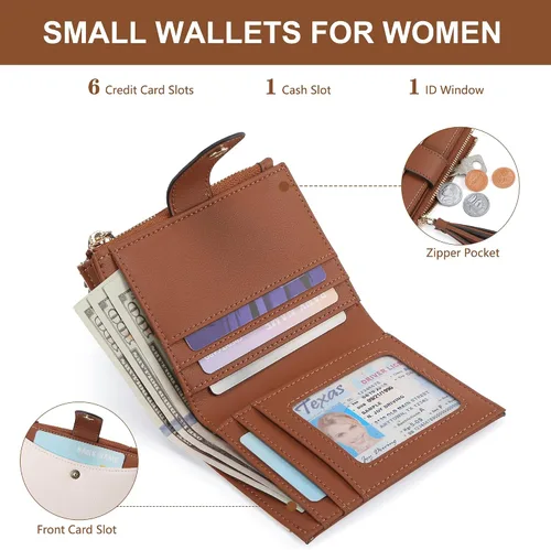 Miniatura 2 de yiijay Billetera pequeña para mujer, con bloqueo RFID, plegable, delgada, de cuero, para tarjetas de crédito, billetera pequeña con bolsillo
