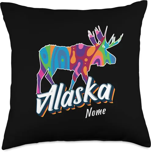 Miniatura 4 de Nome Alaska USA Colorful Moose Art Vacation Souvenir Throw Pillow