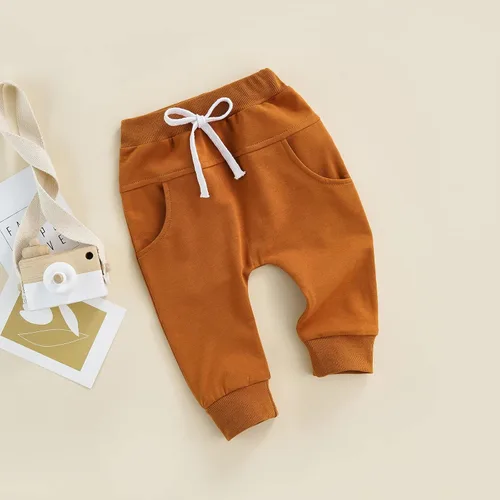 Miniatura 8 de Mubineo Pantalones deportivos básicos lisos para bebés, niños y niñas, cómodos pantalones de algodón con bolsillos