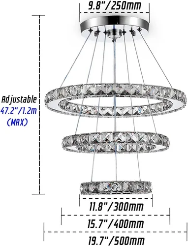 Miniatura 2 de Lámparas de araña LED de cristal modernas, lámparas colgantes con anillos (blanco frío 30/40/50 cm)